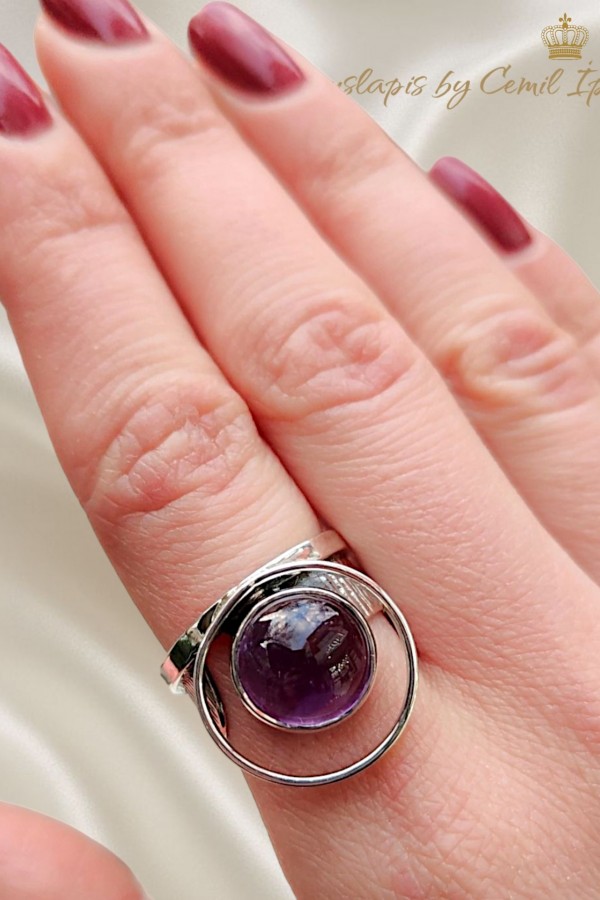 Ametist taşlı gümüş yüzük 
