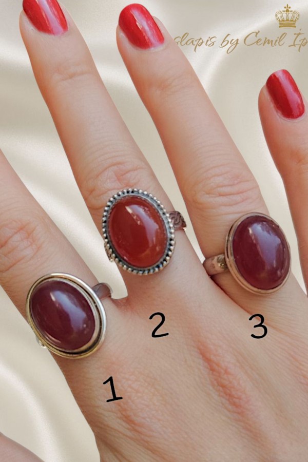 3 Numara Akik Taşlı Gümüş Yüzük 