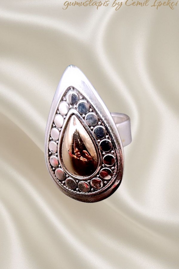 Taşsız Damla Motif Gümüş Yüzük