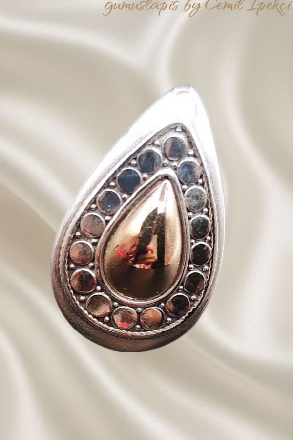 Taşsız Damla Motif Gümüş Yüzük