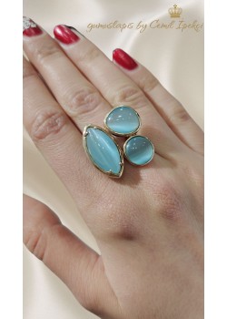 Üç Kedigözü Taşlı Gümüş Yüzük 