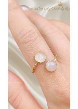 Pembe Kuvars Taşlı Gümüş Yüzük 