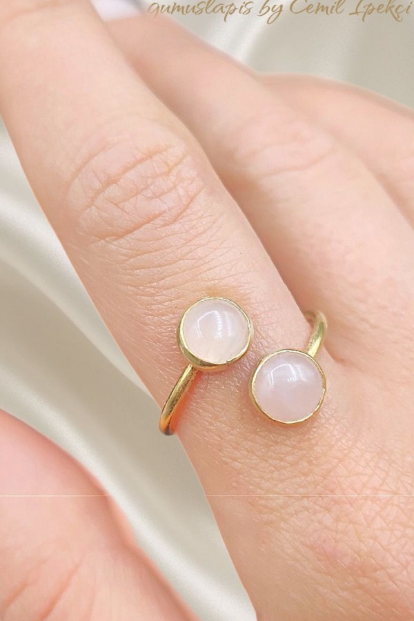 Pembe Kuvars Taşlı Gümüş Yüzük 