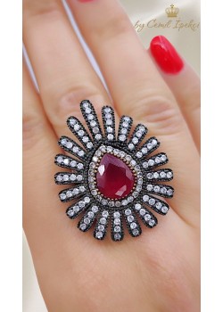 Yakut Taşlı Gümüş Yüzük 