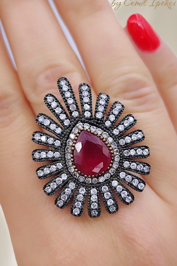 Yakut Taşlı Gümüş Yüzük 