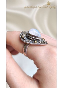 Aytaşı Taşlı Damla Motif Gümüş Yüzük 