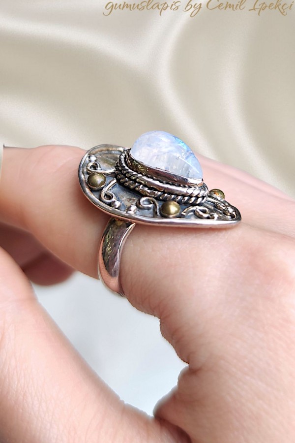 Aytaşı Taşlı Damla Motif Gümüş Yüzük 