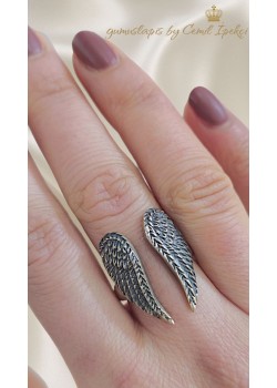 Melek Kanadı Motif Gümüş Yüzük 