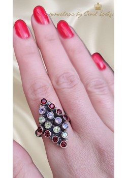 Lal Ametist ve Peridot Taşlı Gümüş Yüzük 