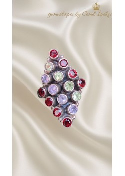 Lal Ametist ve Peridot Taşlı Gümüş Yüzük 