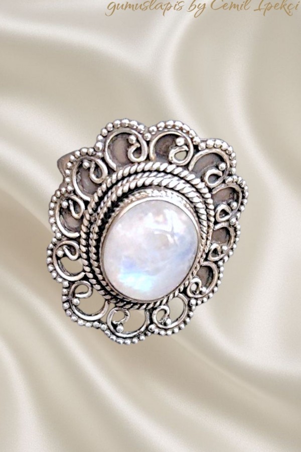Aytaşı Taşlı Çiçek Motif Gümüş Yüzük