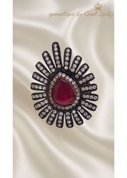 Yakut Taşlı Gümüş Yüzük 