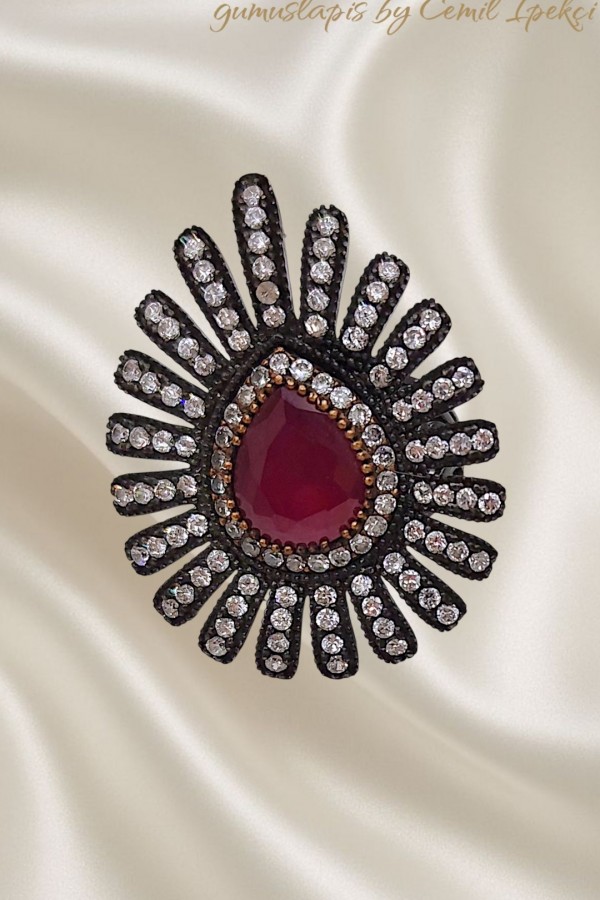 Yakut Taşlı Gümüş Yüzük 