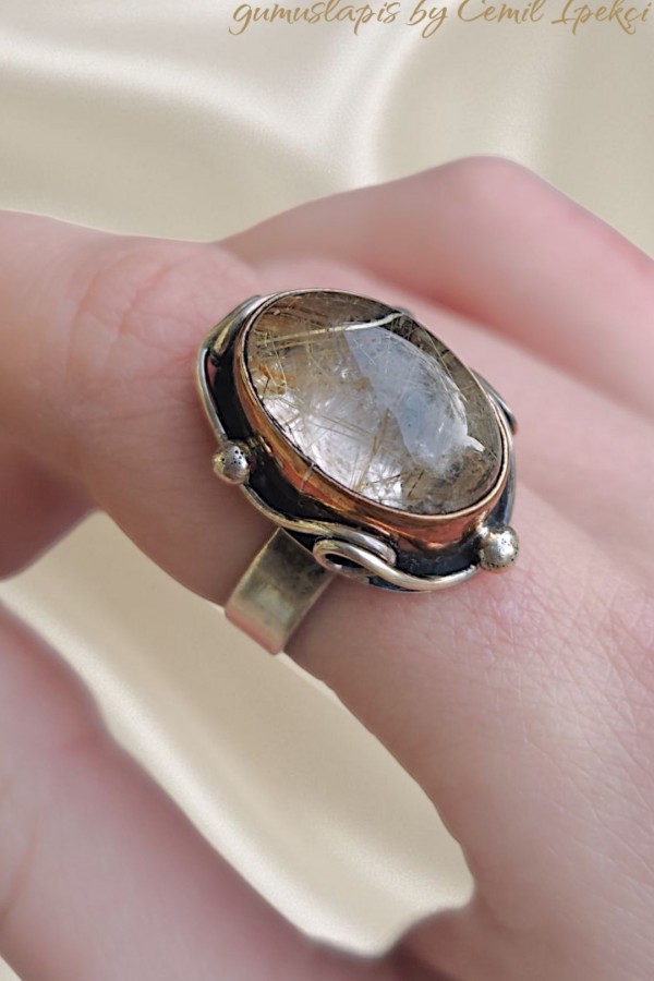 Rutil Kuvars Taşlı Gümüş Yüzük 