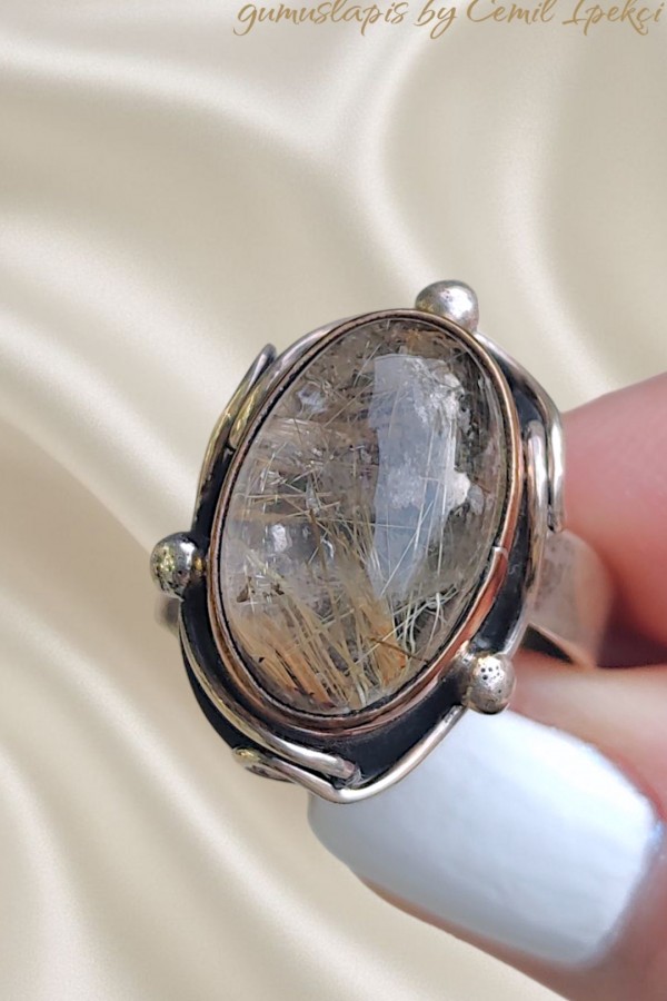 Rutil Kuvars Taşlı Gümüş Yüzük 