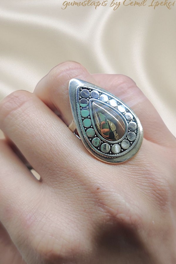 Taşsız Damla Motif Gümüş Yüzük