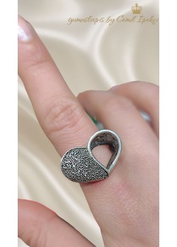 Kalp Motif Taşsız Gümüş Yüzük 