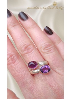 Ametist Taşlı İkili Gümüş Yüzük