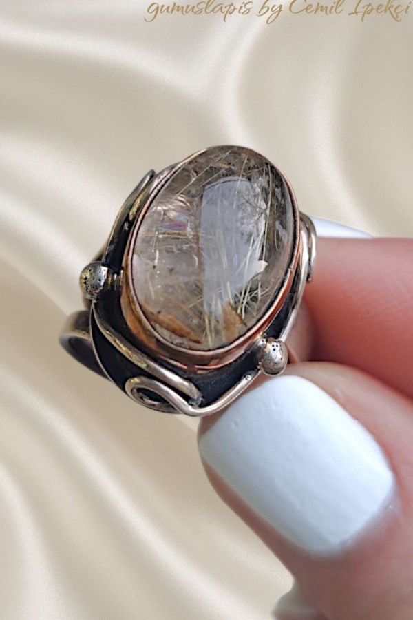 Rutil Kuvars Taşlı Gümüş Yüzük 