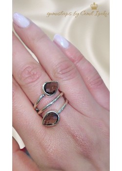 Dumanlı Kuvars Taşlı Gümüş Yüzük