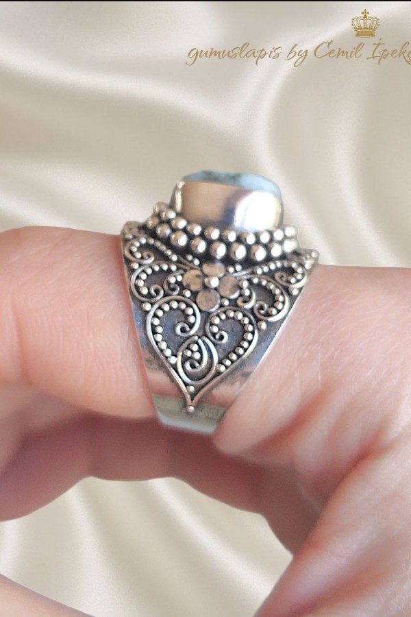 Larimar Taşlı Büyük Boy Gümüş Yüzük