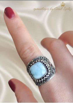 Larimar Taşlı Büyük Boy Gümüş Yüzük