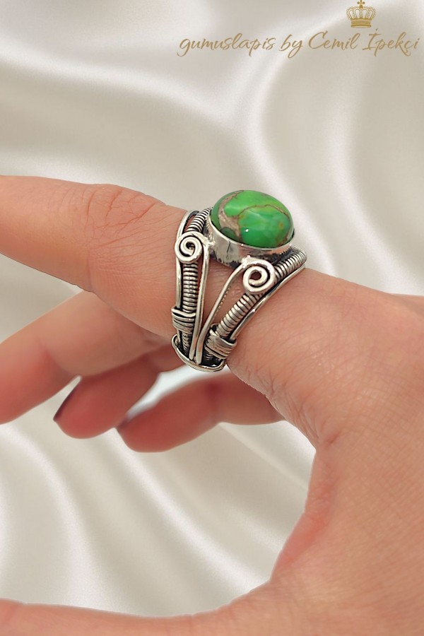 Yeşil Turkuaz Taşlı Gümüş Yüzük