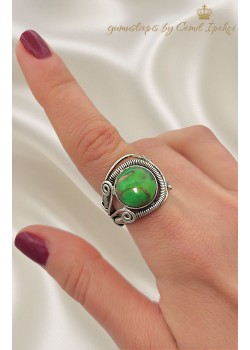 Yeşil Turkuaz Taşlı Gümüş Yüzük