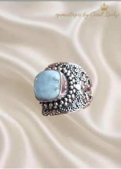 Larimar Taşlı Büyük Boy Gümüş Yüzük