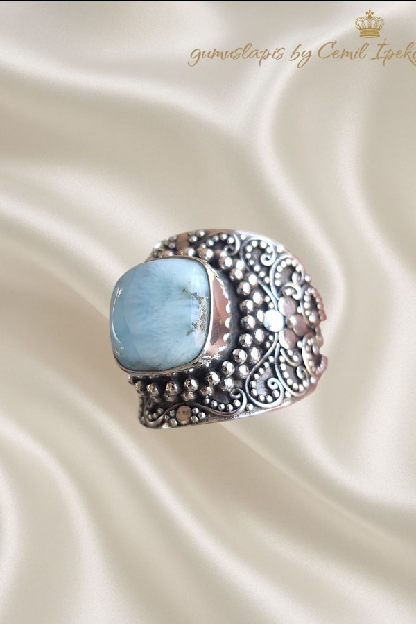 Larimar Taşlı Büyük Boy Gümüş Yüzük