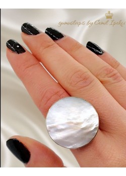 Sedef Taşlı Yuvarlak Motif Gümüş Yüzük 