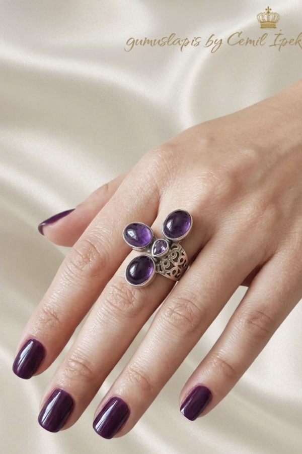 Akik, Ametist ve Labradorit Taşlı Gümüş Yüzük Serisi 