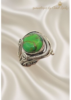 Yeşil Turkuaz Taşlı Gümüş Yüzük