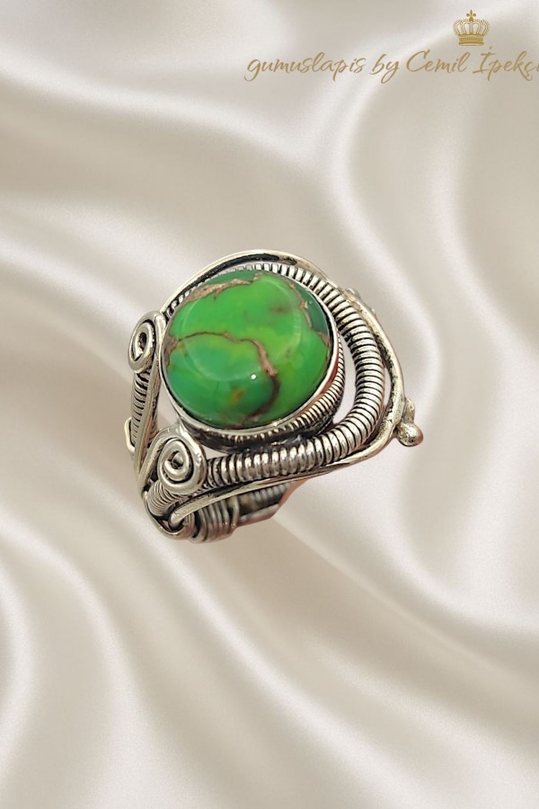 Yeşil Turkuaz Taşlı Gümüş Yüzük