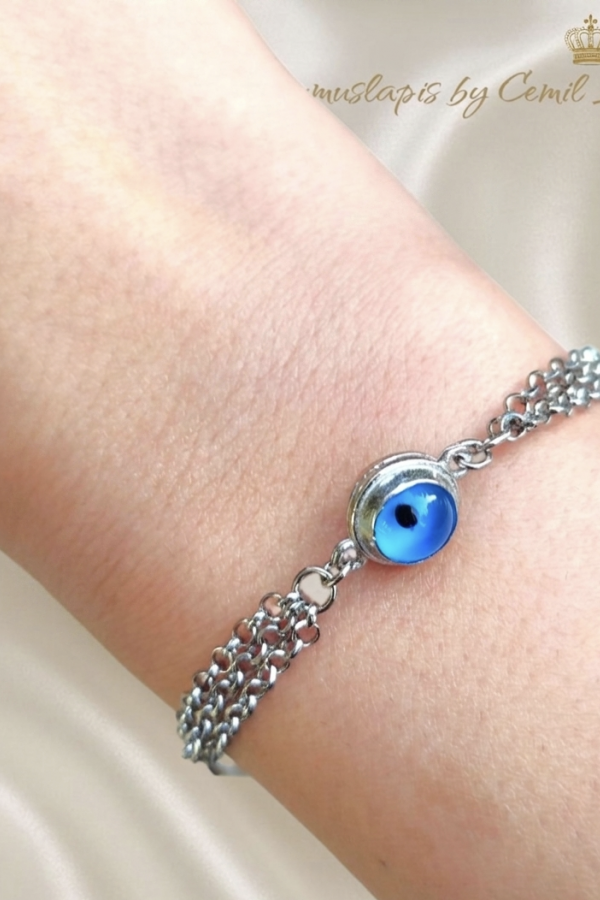 Camgöz Nazar Boncuklu Gümüş Bileklik