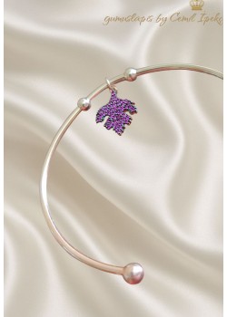 Çınar Ağacı Yaprağı Motif Yakut Taşlı Gümüş Bilezik