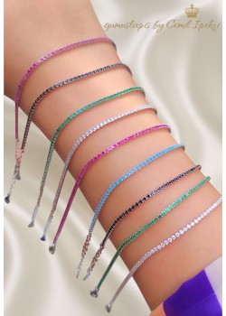 İnce Yakut Taşlı Gümüş Suyolu Bileklik