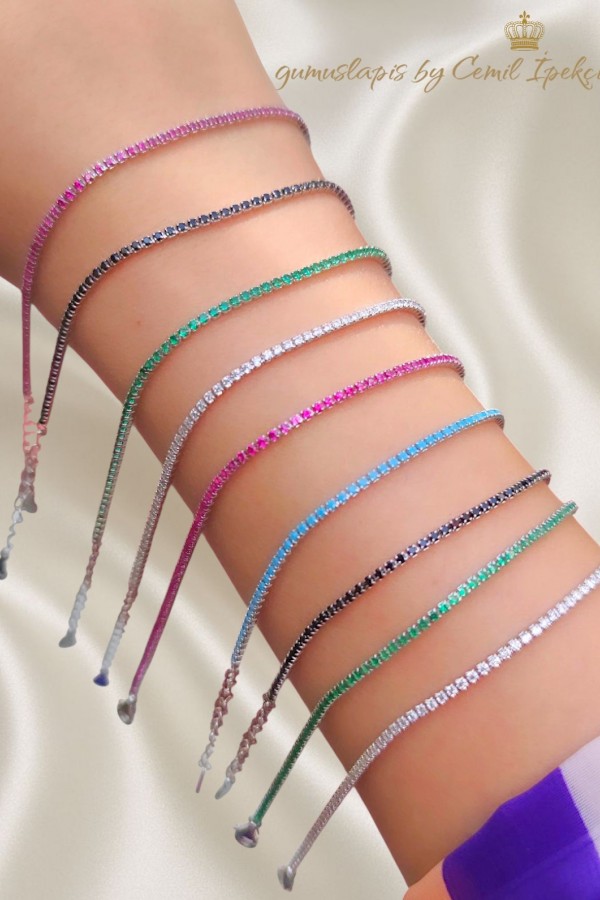 İnce Yakut Taşlı Gümüş Suyolu Bileklik