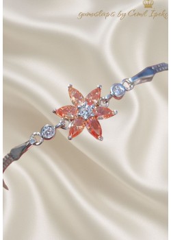 Lab Topaz Taşlı Çiçek Motif Gümüş Bileklik 