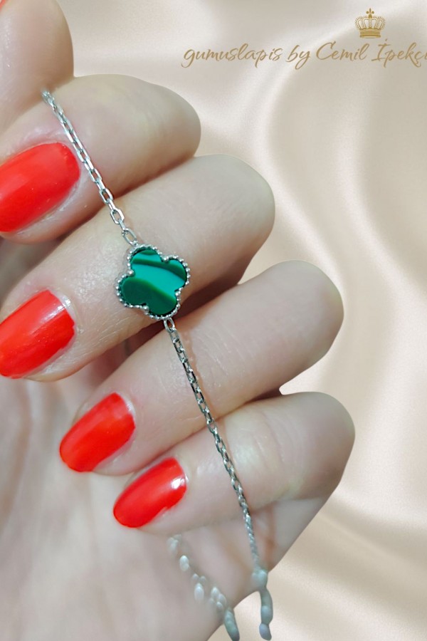 Malahit Taşlı Gümüş Mini Bileklik 