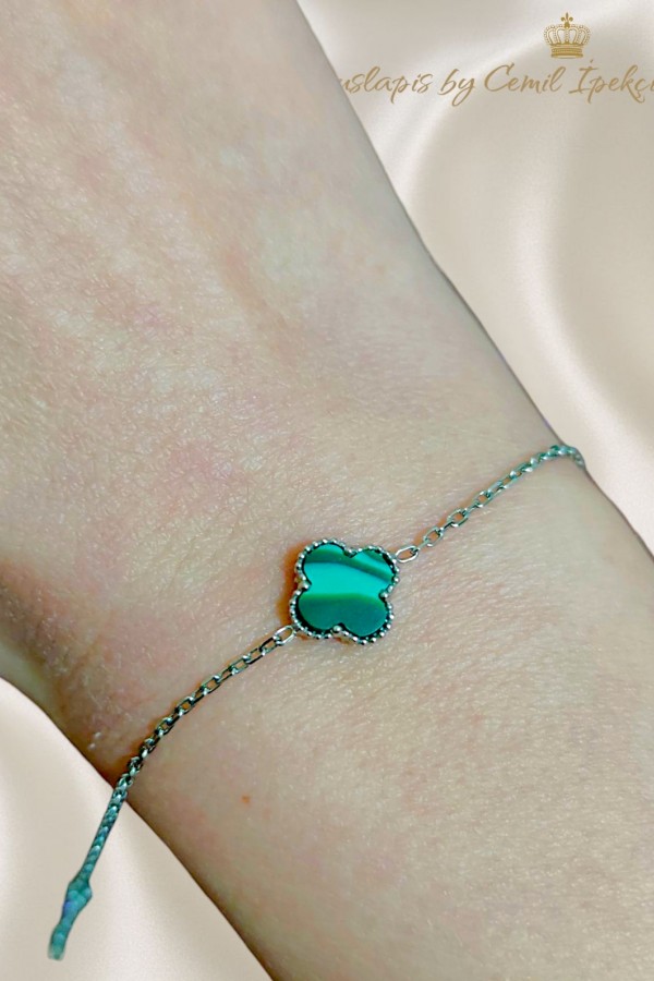 Malahit Taşlı Gümüş Mini Bileklik 