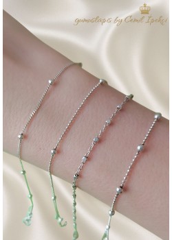 İnce Topcuk Motif Gümüş Beyaz Bileklik Serisi