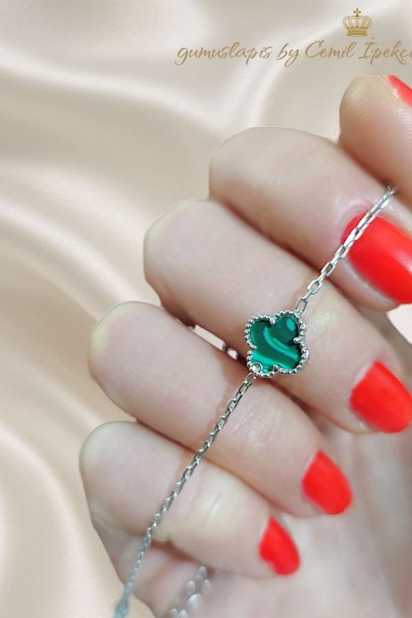Malahit Taşlı Gümüş Mini Bileklik 
