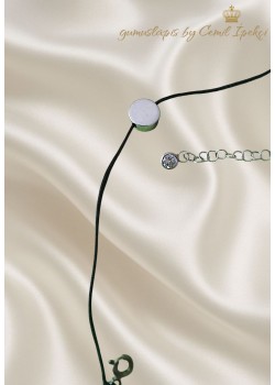 Siyah İpli Ortası Yuvarlak Motif Gümüş Bileklik