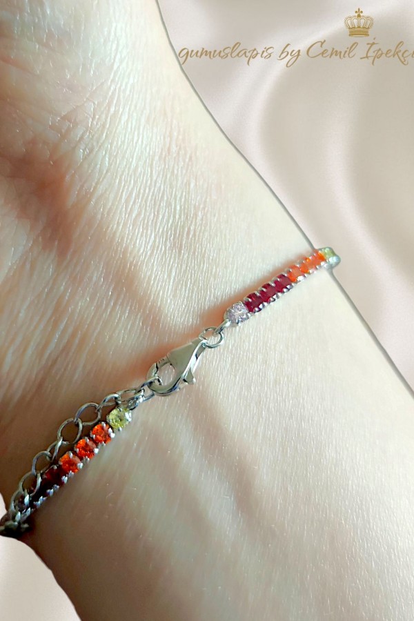 Renkli Taşlarla Süslü Gümüş Suyolu Bileklik 