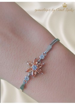 Lab Topaz Taşlı Çiçek Motif Gümüş Bileklik 