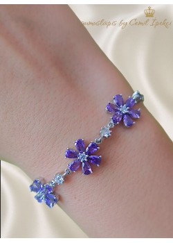 Ametist Taşlı Papatya Motif Gümüş Bileklik