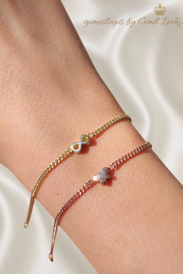 Sonsuzluk ve Kelebek Motif Gümüş Bileklik Serisi 