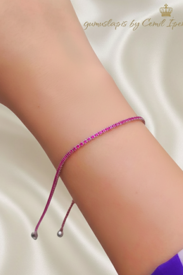 İnce Yakut Taşlı Gümüş Suyolu Bileklik