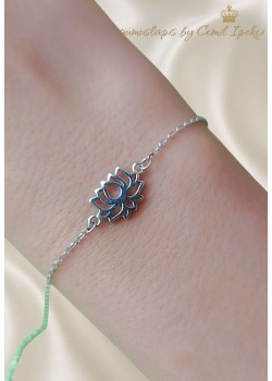 Lotus Motif Taşsız Gümüş Mini Bileklik 